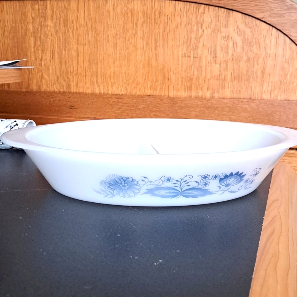Glasbake Blue Onion Ovenware Divided Dish